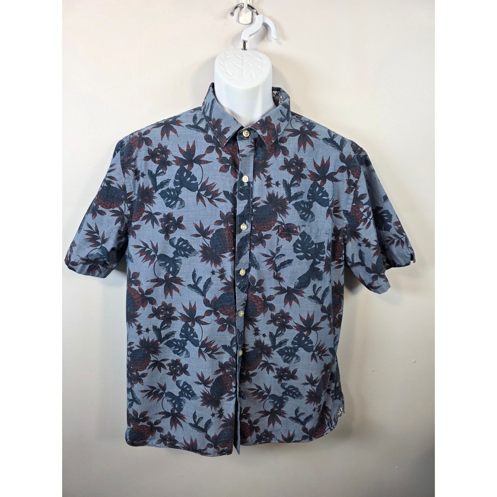 Men's Van Heusen Hawaiian Button Down Short Sleeve Shirt Navy Blue XL